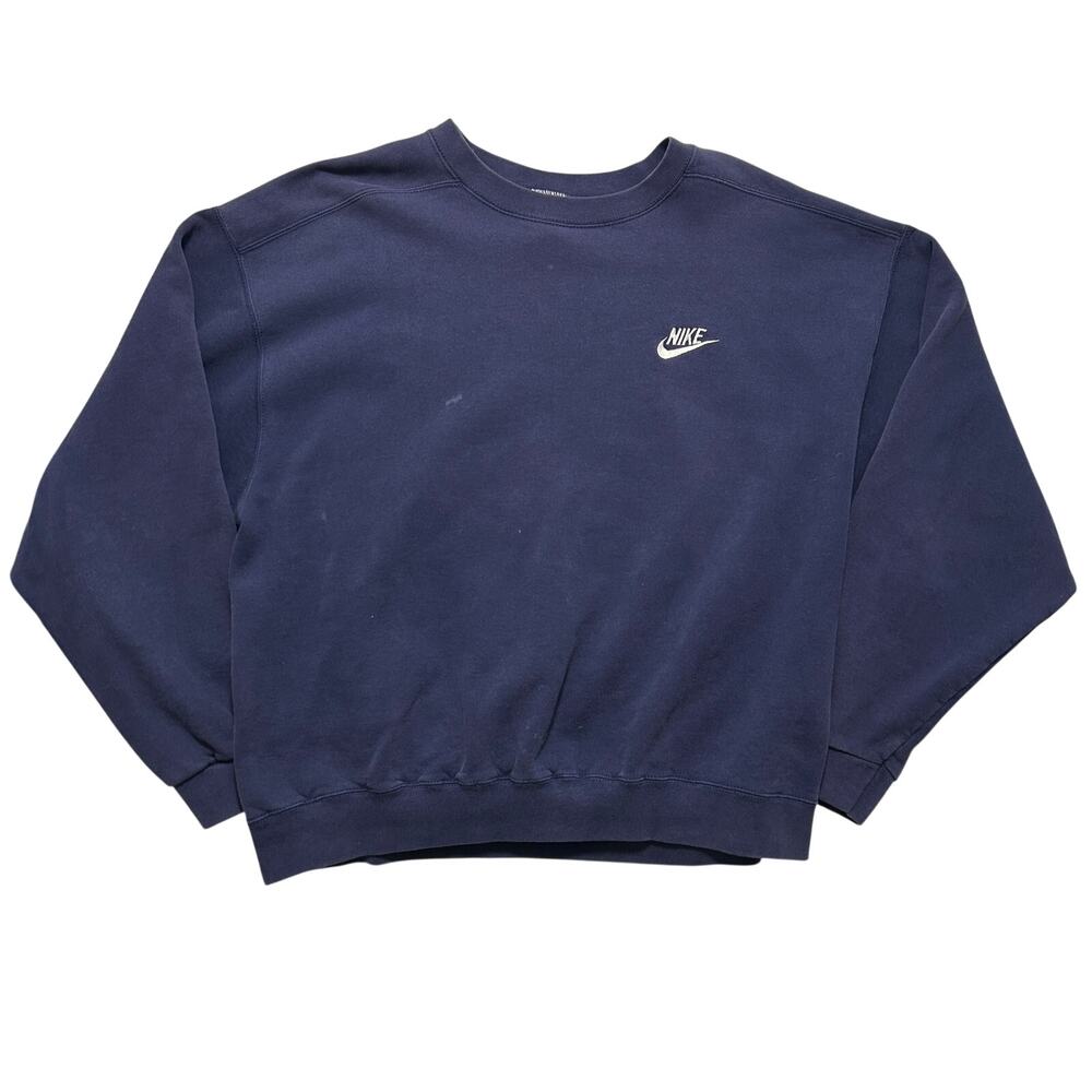 VTG 90's Nike Logo Swoosh Crewneck Pullover Sweater Blue L
